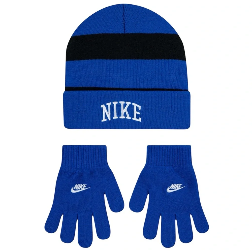 NIKE Kids Hat & Gloves Set Game Royal Blue Black NWT